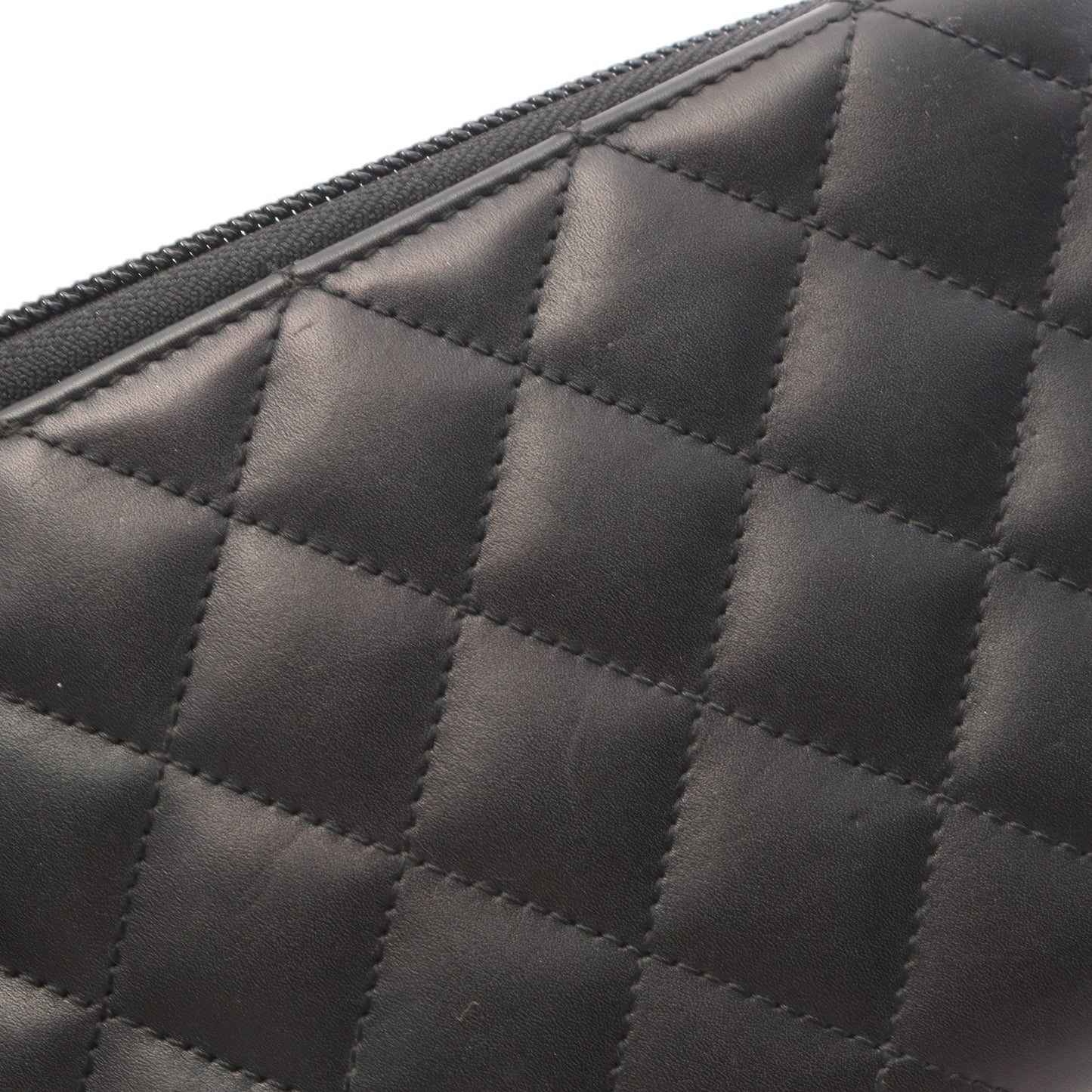 カンボンライン ラウンドファスナー長財布 レザー エナメルレザー ブラック シルバー金具 シャネル