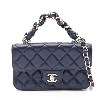 マトラッセ 2WAY チェーンショルダーバッグ ラムスキン ネイビー ゴールド金具 シャネル