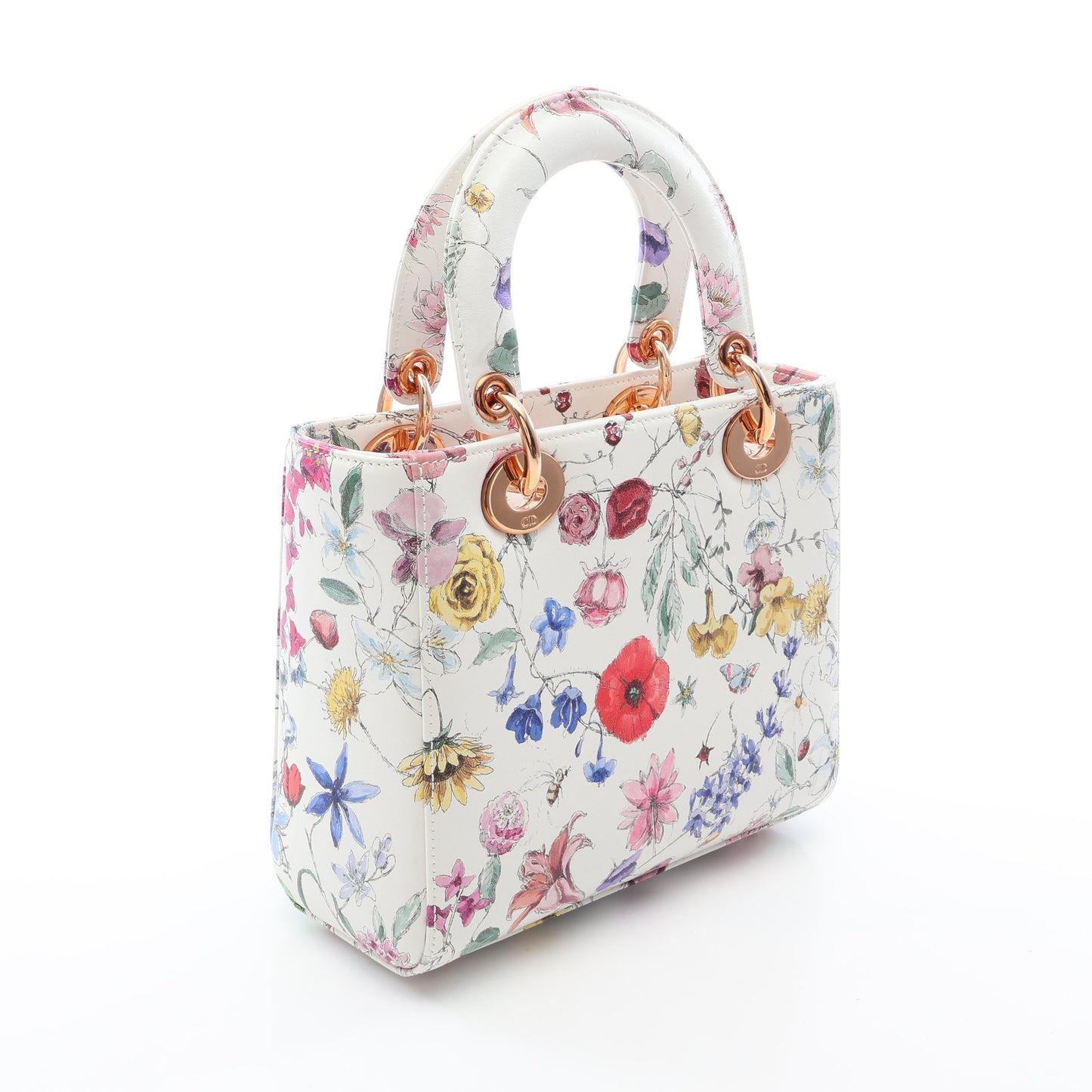 LADY DIOR MY ABCDIOR レディディオール スモール フロリレージョ 2WAY ハンドバッグ レザー ホワイト マルチカラー クリスチャンディオール