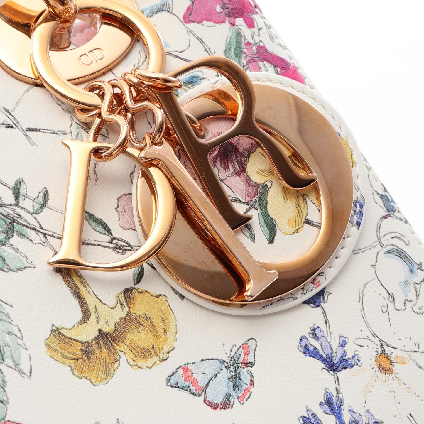 LADY DIOR MY ABCDIOR レディディオール スモール フロリレージョ 2WAY ハンドバッグ レザー ホワイト マルチカラー クリスチャンディオール