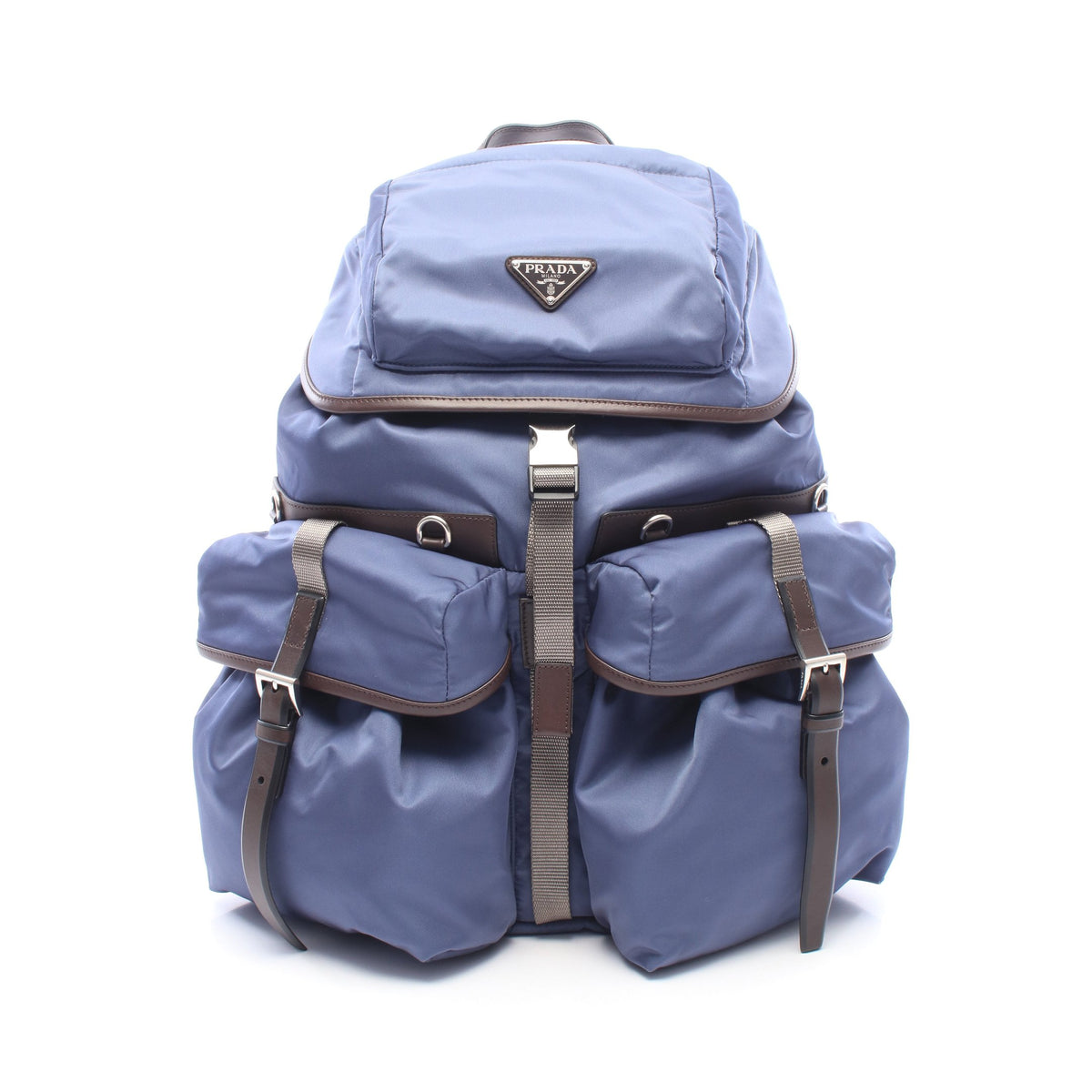 TESSUTO + VITELLO バックパック リュックサック ナイロン レザー ブルーグレー ダークブラウン プラダ バッグ PRADA