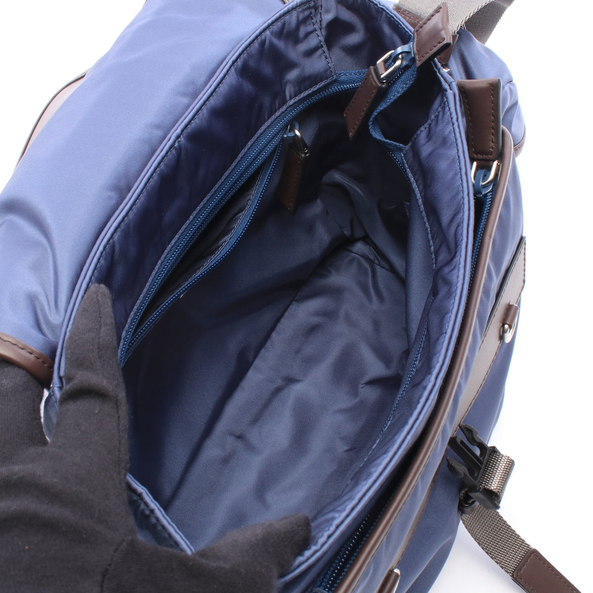 Re-Nylon フラップ ショルダーバッグ ナイロン レザー ブルー ブラウン プラダ バッグ PRADA