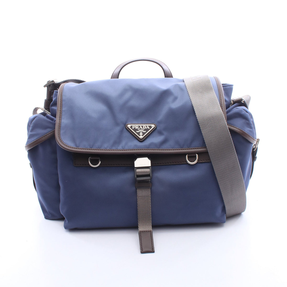 Re-Nylon フラップ ショルダーバッグ ナイロン レザー ブルー ブラウン プラダ バッグ PRADA
