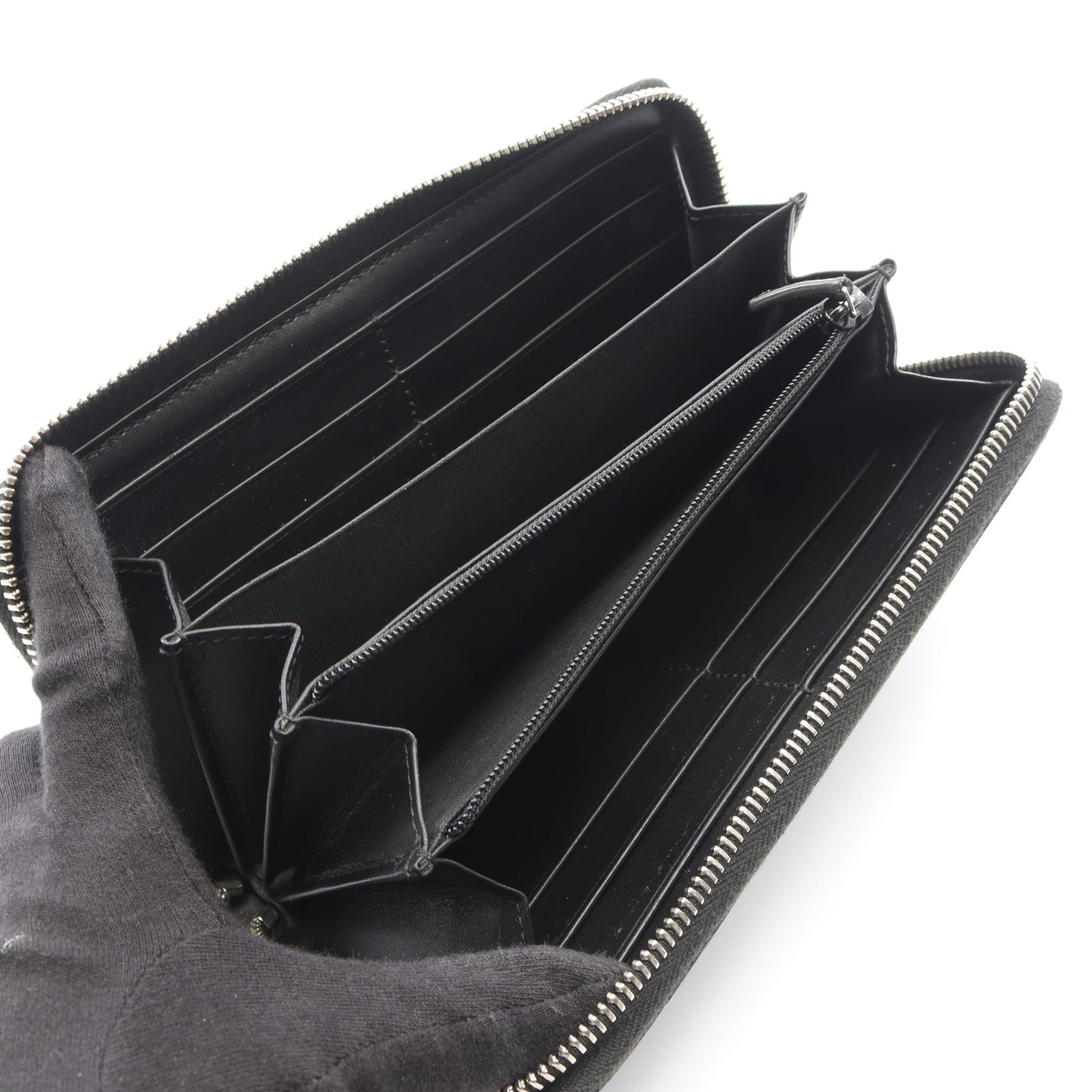 GGスプリーム ラウンドファスナー長財布 PVC レザー ブラック グッチ