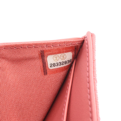 クラシック スモール フラップ ウォレット マトラッセ 三つ折り財布 キャビアスキン ピンク ゴールド金具 シャネル