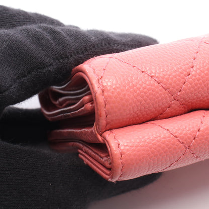 クラシック スモール フラップ ウォレット マトラッセ 三つ折り財布 キャビアスキン ピンク ゴールド金具 シャネル