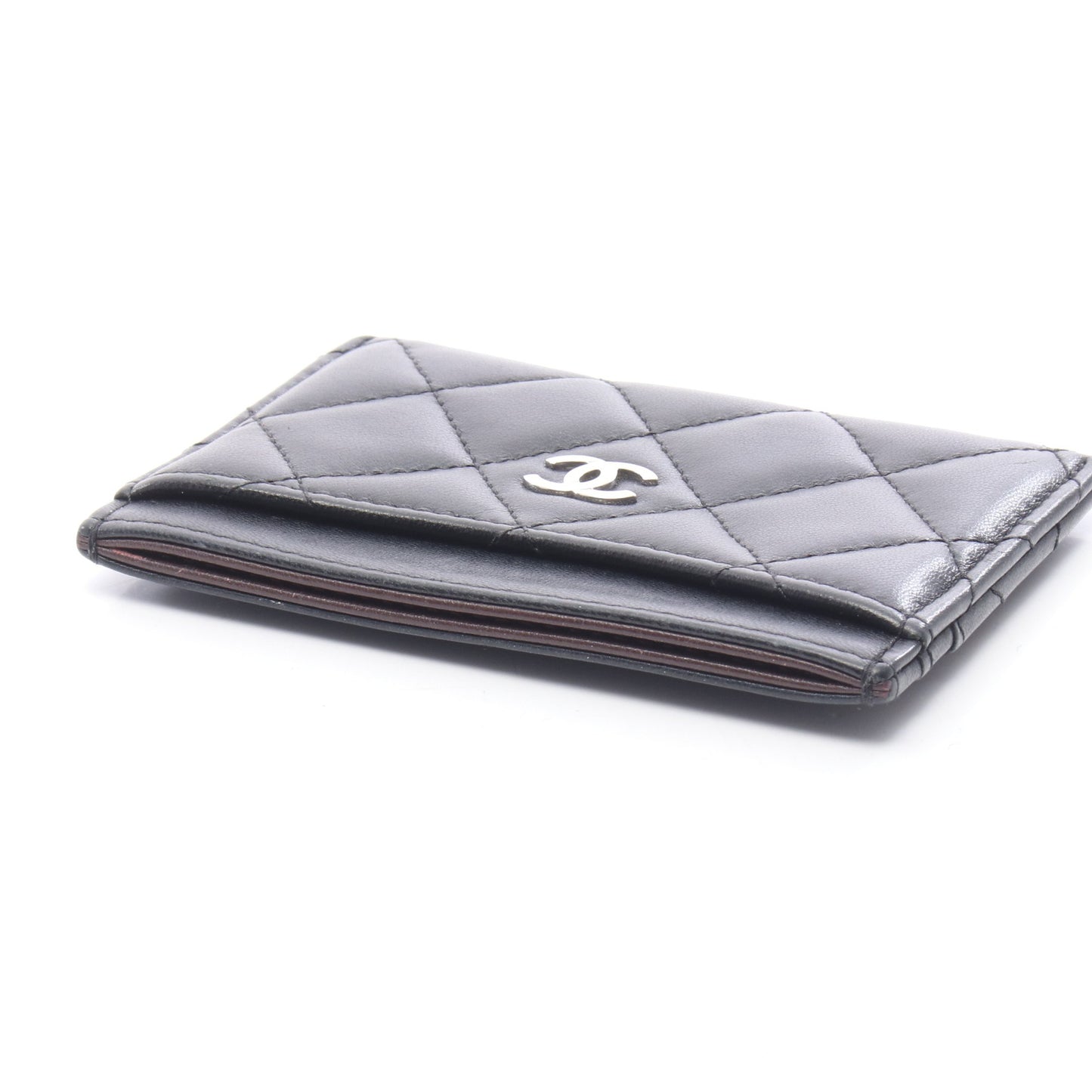 マトラッセ カードケース ラムスキン ブラック シルバー金具 シャネル