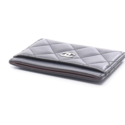 マトラッセ カードケース ラムスキン ブラック シルバー金具 シャネル