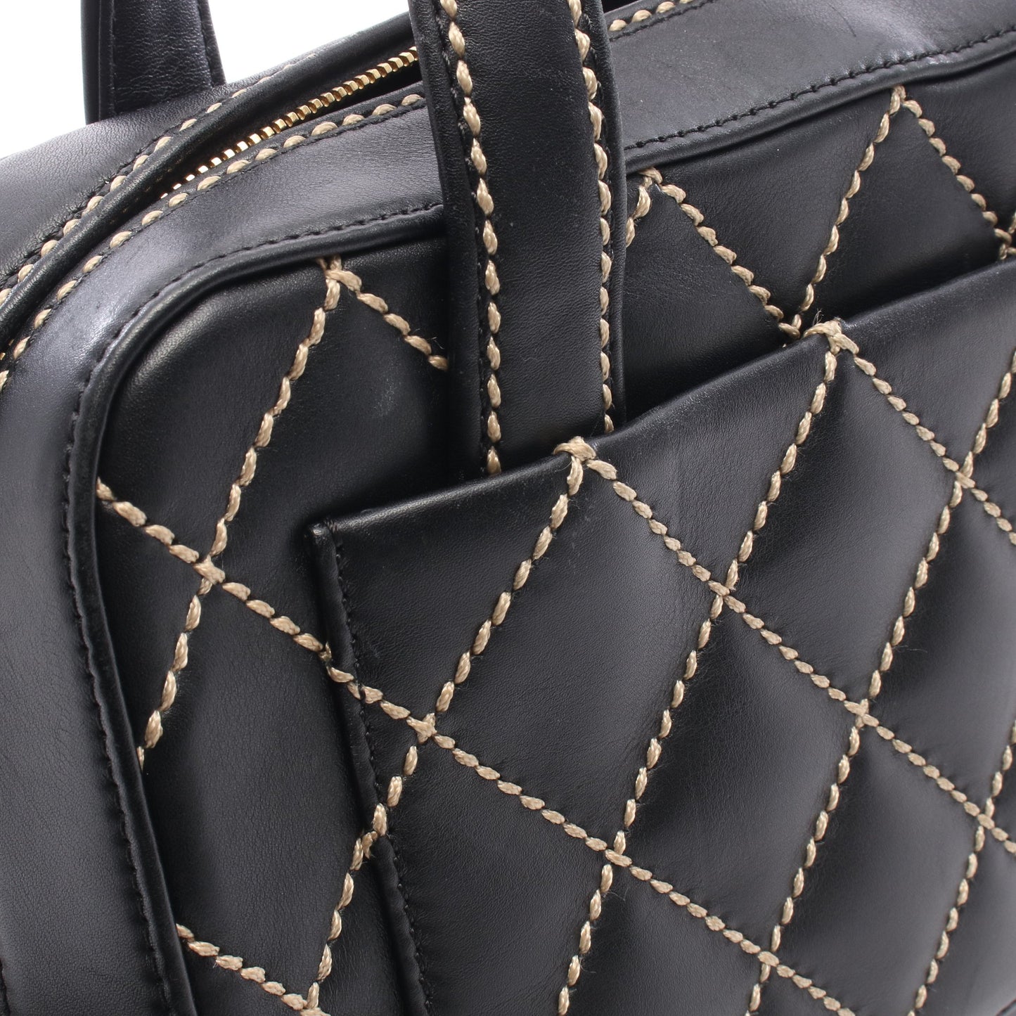 ワイルドステッチ ハンドバッグ ミニボストンバッグ レザー ブラック ゴールド金具 シャネル