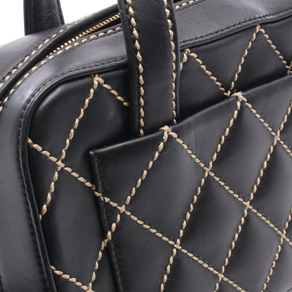 ワイルドステッチ ハンドバッグ ミニボストンバッグ レザー ブラック ゴールド金具 シャネル