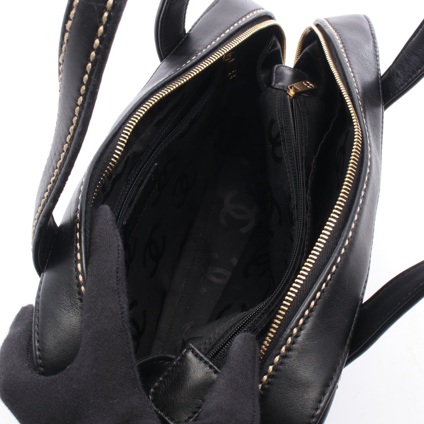 ワイルドステッチ ハンドバッグ ミニボストンバッグ レザー ブラック ゴールド金具 シャネル