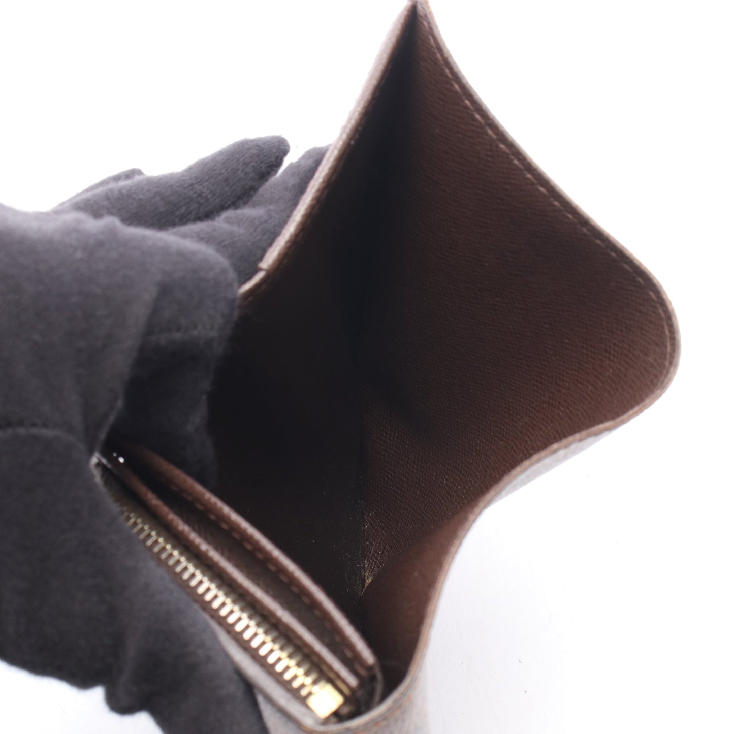 ポルト モネ ビエ トレゾール ダミエエベヌ 二つ折り財布 PVC レザー ブラウン ルイヴィトン