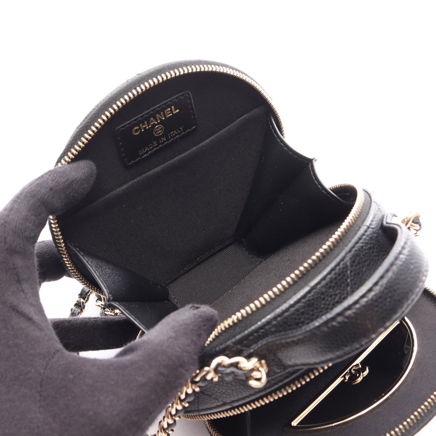スモール ヴァニティバッグ マトラッセ 2WAY チェーンショルダーバッグ キャビアスキン ブラック ゴールド金具 シャネル