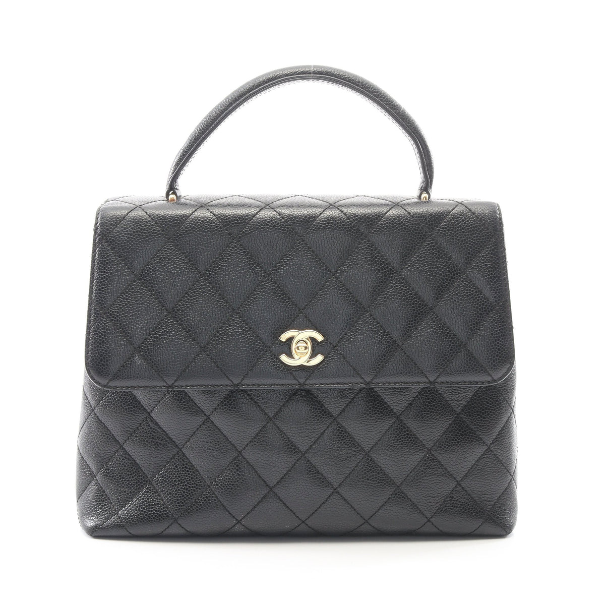 マトラッセ ハンドバッグ キャビアスキン ブラック ゴールド金具 シャネル バッグ CHANEL
