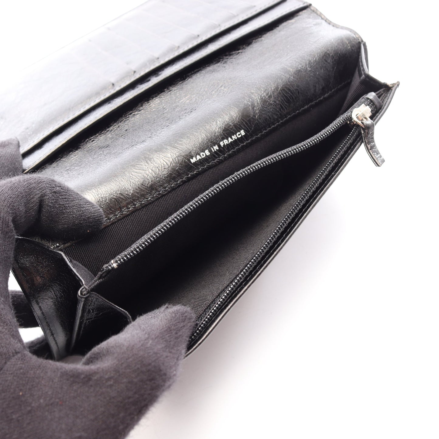 2.55 マトラッセ 二つ折り長財布 レザー ブラック シルバー金具 シャネル