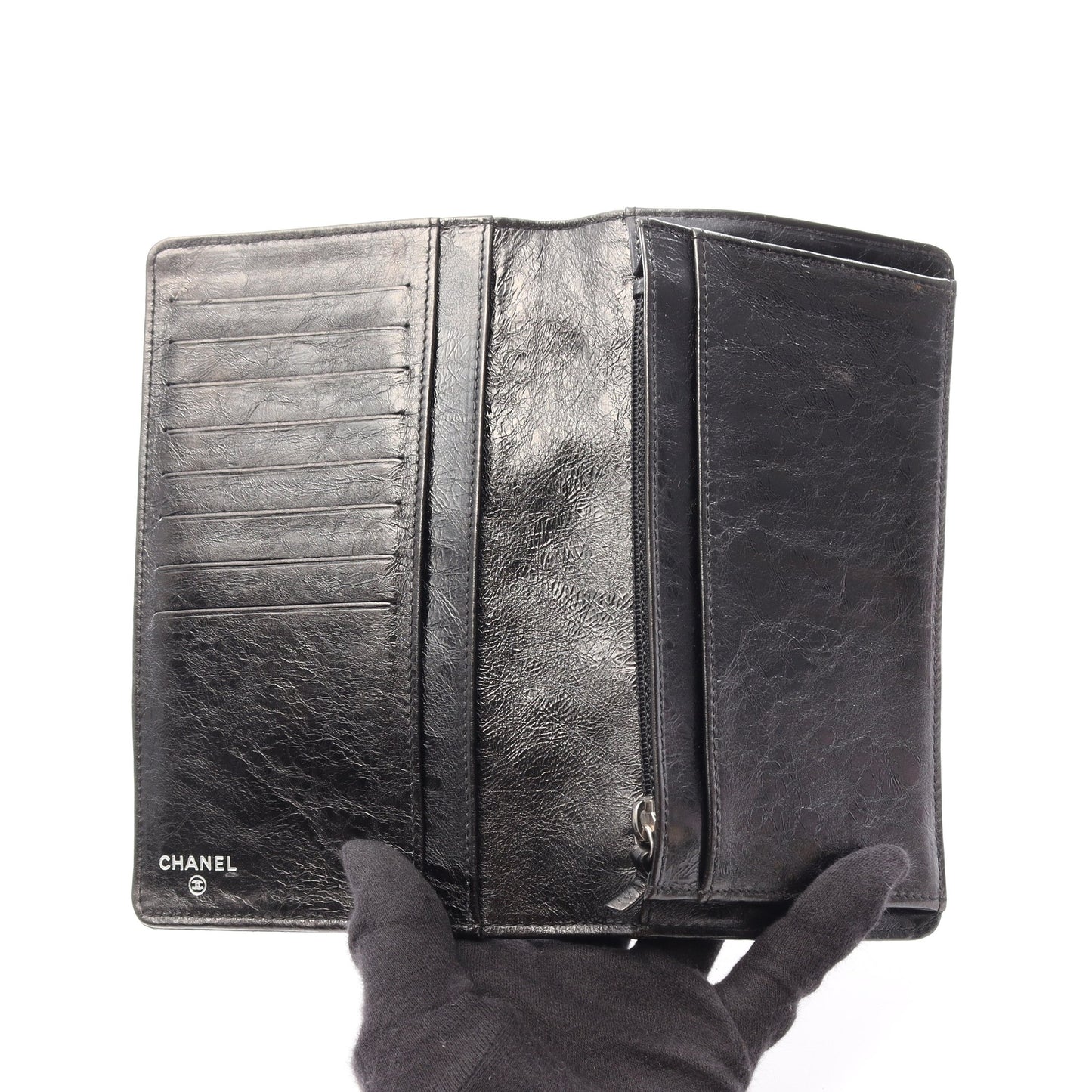 2.55 マトラッセ 二つ折り長財布 レザー ブラック シルバー金具 シャネル