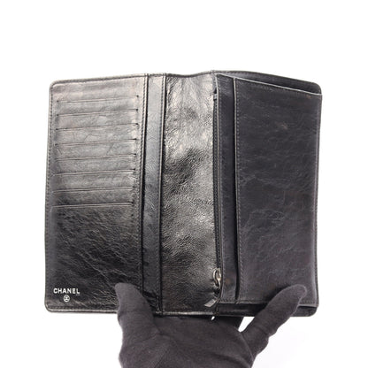 2.55 マトラッセ 二つ折り長財布 レザー ブラック シルバー金具 シャネル