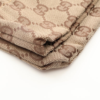 GGキャンバス 巾着 ポーチ キャンパス レザー ベージュ ダークブラウン グッチ 財布・小物 GUCCI