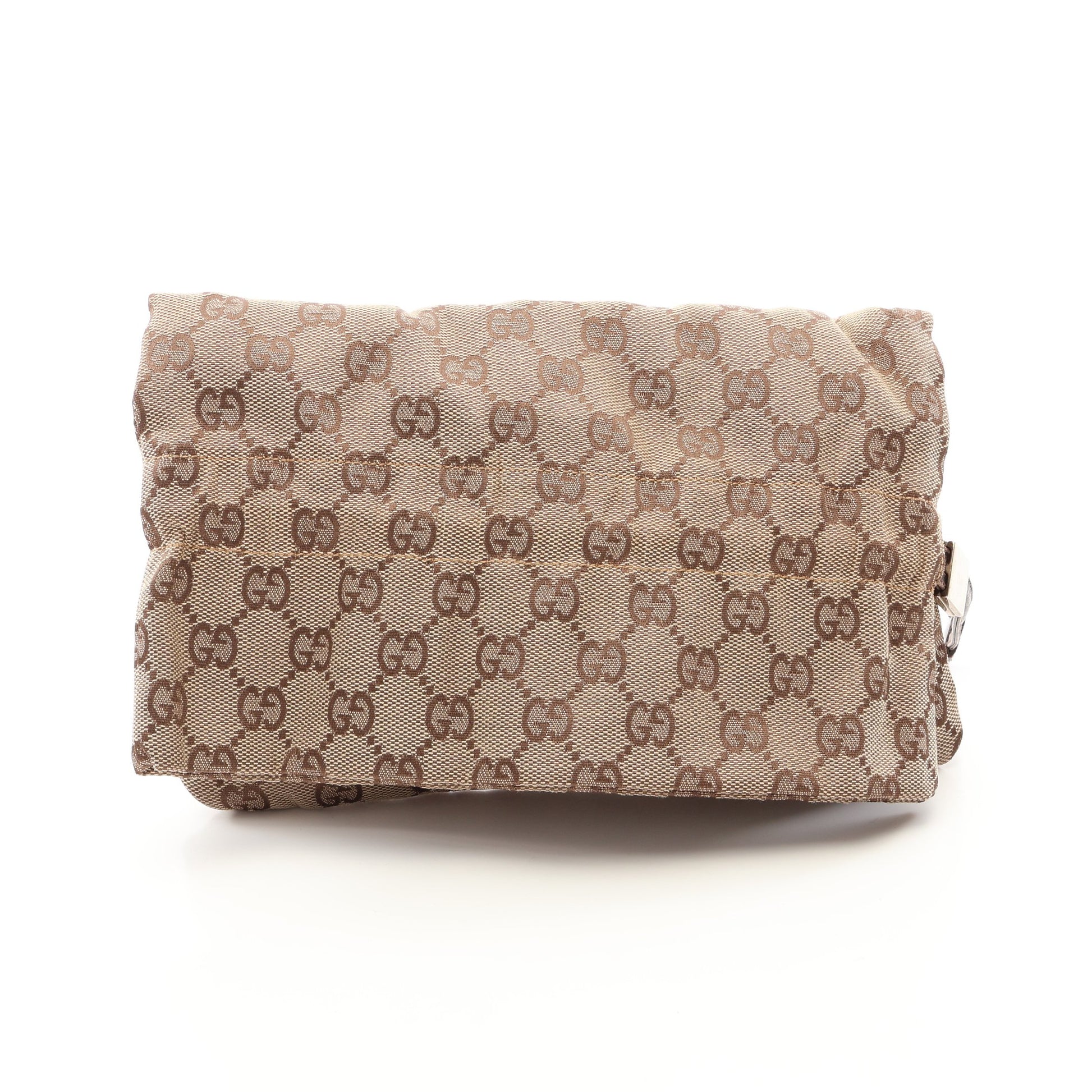 GGキャンバス 巾着 ポーチ キャンパス レザー ベージュ ダークブラウン グッチ 財布・小物 GUCCI