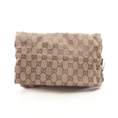 GGキャンバス 巾着 ポーチ キャンパス レザー ベージュ ダークブラウン グッチ 財布・小物 GUCCI