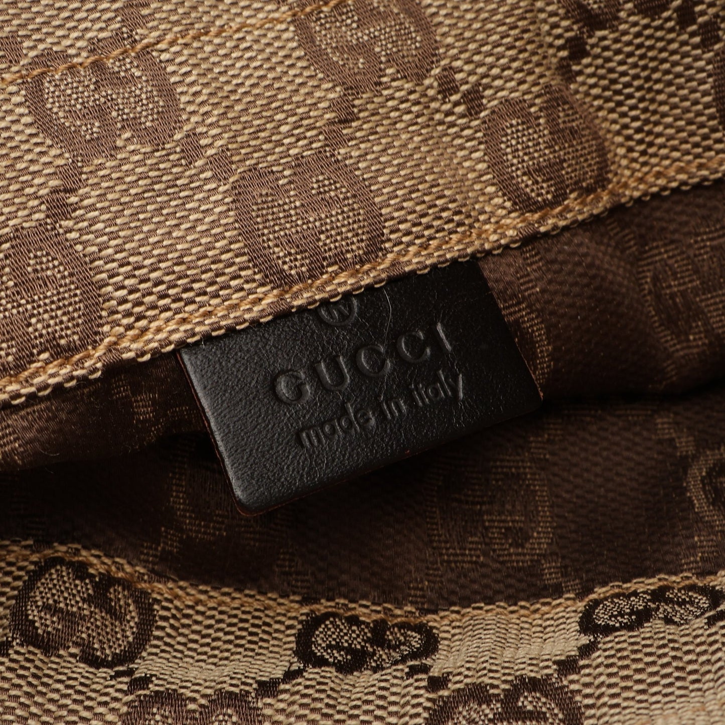 GGキャンバス 巾着 ポーチ キャンパス レザー ベージュ ダークブラウン グッチ 財布・小物 GUCCI