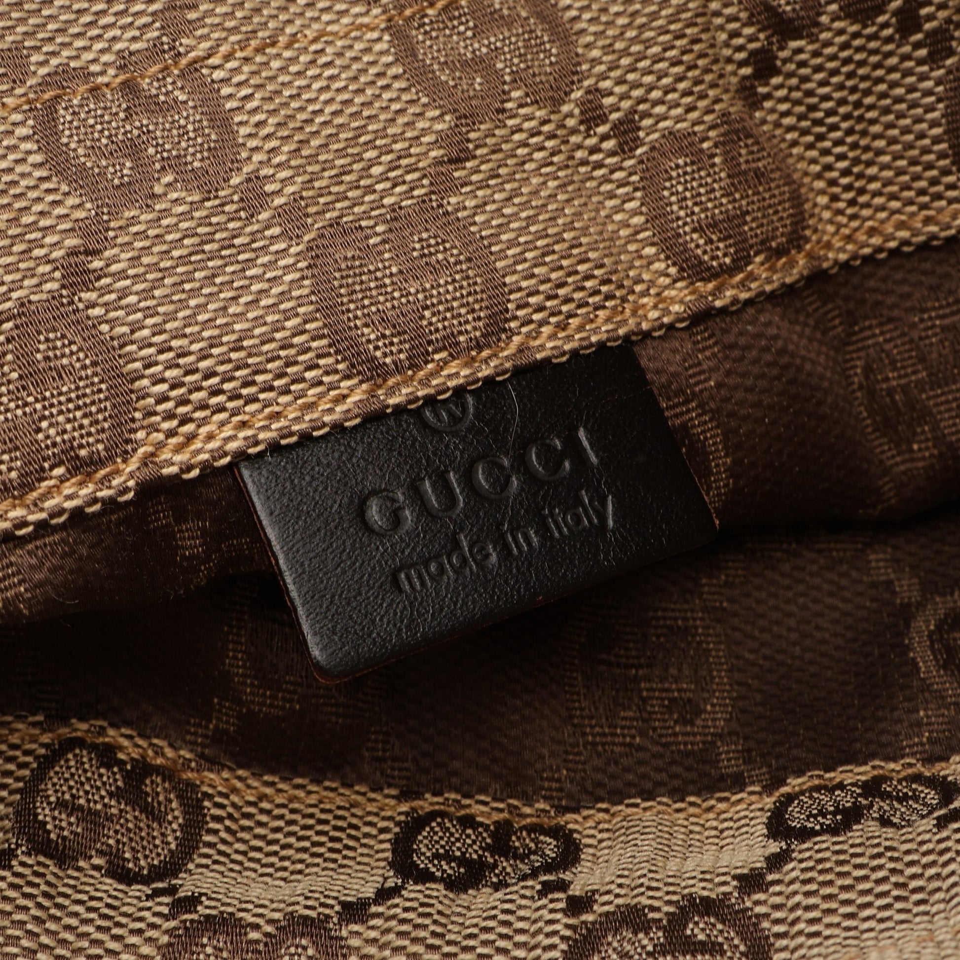 GGキャンバス 巾着 ポーチ キャンパス レザー ベージュ ダークブラウン グッチ 財布・小物 GUCCI
