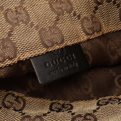 GGキャンバス 巾着 ポーチ キャンパス レザー ベージュ ダークブラウン グッチ 財布・小物 GUCCI
