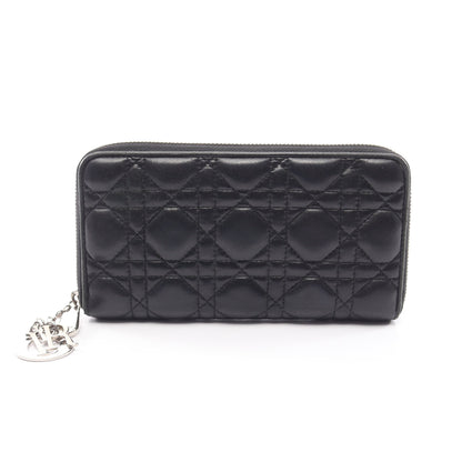 LADY DIOR VOYAGEUR カナージュ ラウンドファスナー長財布 レザー ブラック クリスチャンディオール