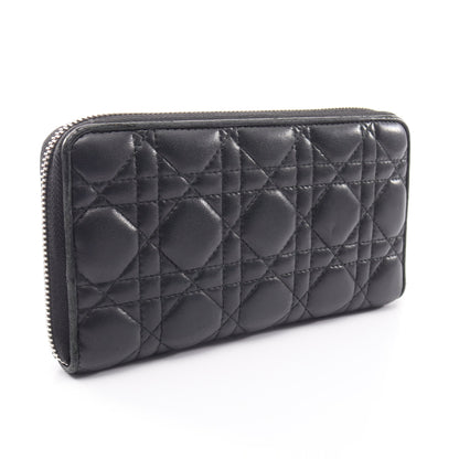 LADY DIOR VOYAGEUR カナージュ ラウンドファスナー長財布 レザー ブラック クリスチャンディオール