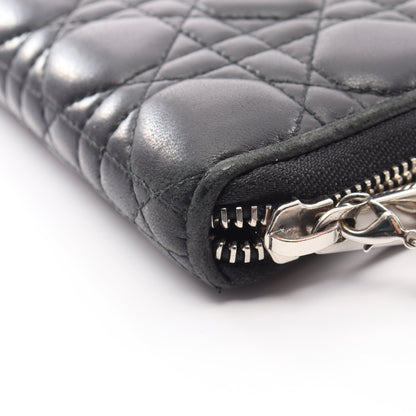 LADY DIOR VOYAGEUR カナージュ ラウンドファスナー長財布 レザー ブラック クリスチャンディオール