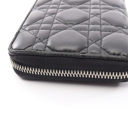 LADY DIOR VOYAGEUR カナージュ ラウンドファスナー長財布 レザー ブラック クリスチャンディオール