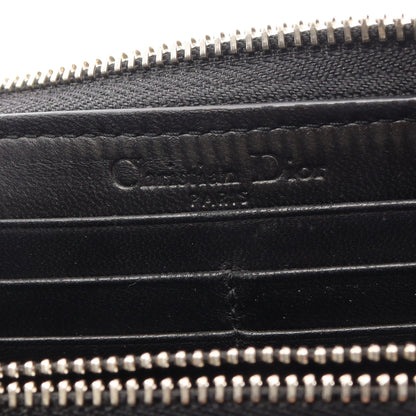 LADY DIOR VOYAGEUR カナージュ ラウンドファスナー長財布 レザー ブラック クリスチャンディオール