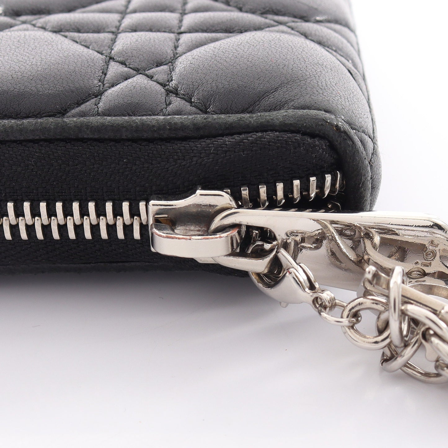 LADY DIOR VOYAGEUR カナージュ ラウンドファスナー長財布 レザー ブラック クリスチャンディオール