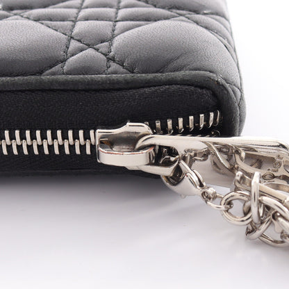 LADY DIOR VOYAGEUR カナージュ ラウンドファスナー長財布 レザー ブラック クリスチャンディオール