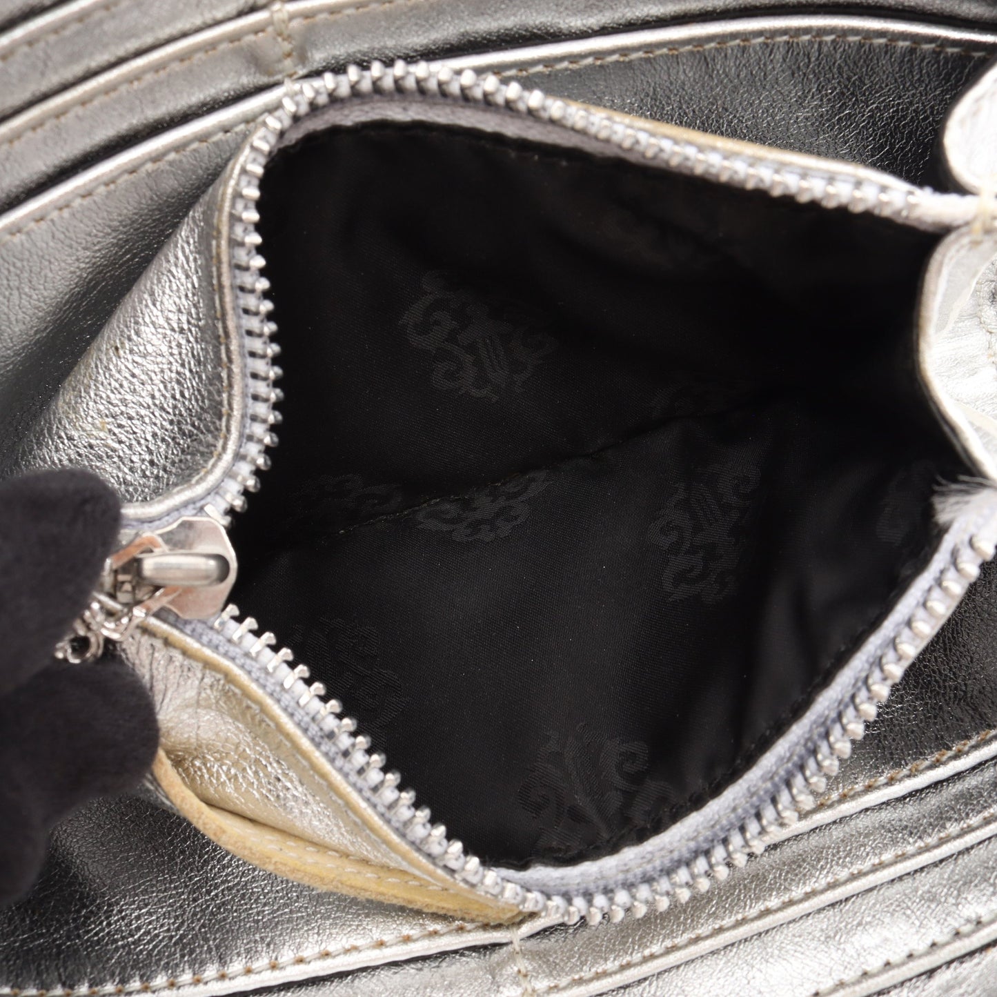 REC F ZIP 3セメタリークロスパッチ ラウンドファスナー長財布 レザー シルバー クロムハーツ