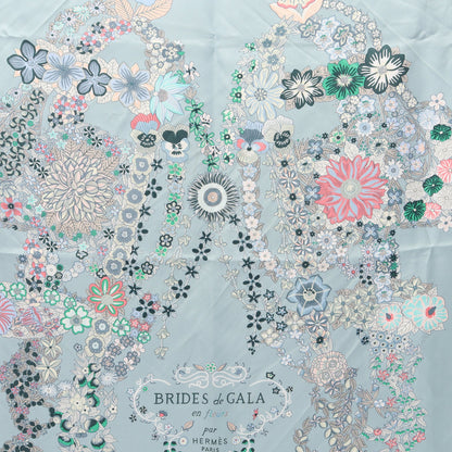カレ90 BRIDES de GALA en fleurs スカーフ シルク ブルーグレー オフホワイト マルチカラー エルメス