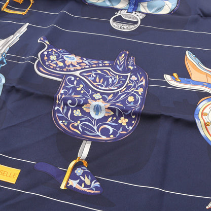カレ90 TOUS EN SELLE スカーフ シルク ネイビー マルチカラー エルメス