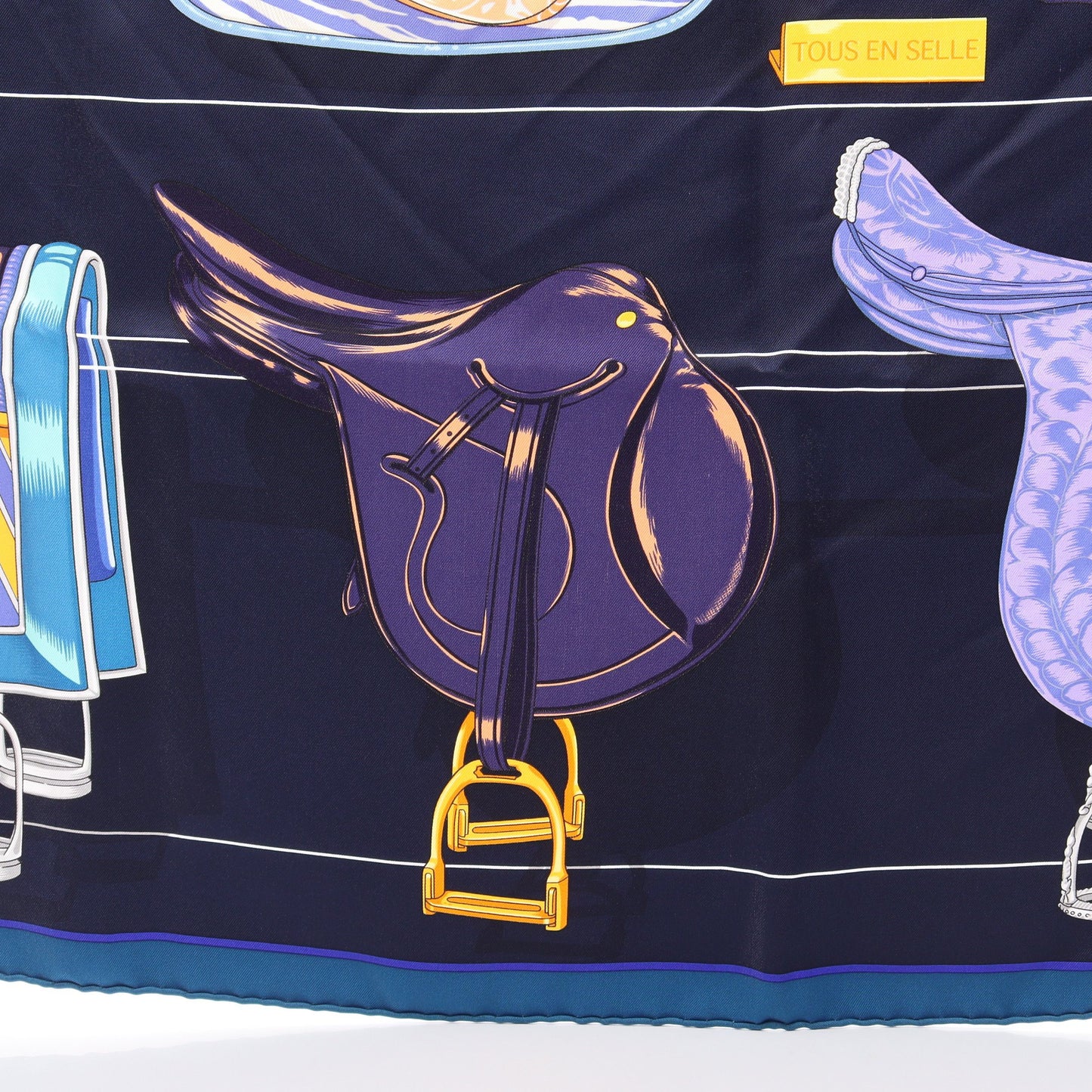 カレ90 TOUS EN SELLE スカーフ シルク ネイビー マルチカラー エルメス