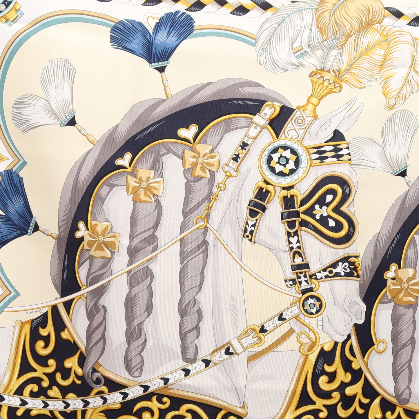 カレ90 HARNAIS DE COEUR スカーフ シルク アイボリー ネイビー マルチカラー エルメス
