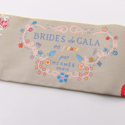 ツイリー Brides de Gala en Fleurs リボン スカーフ シルク グレーブラウン イエロー マルチカラー エルメス