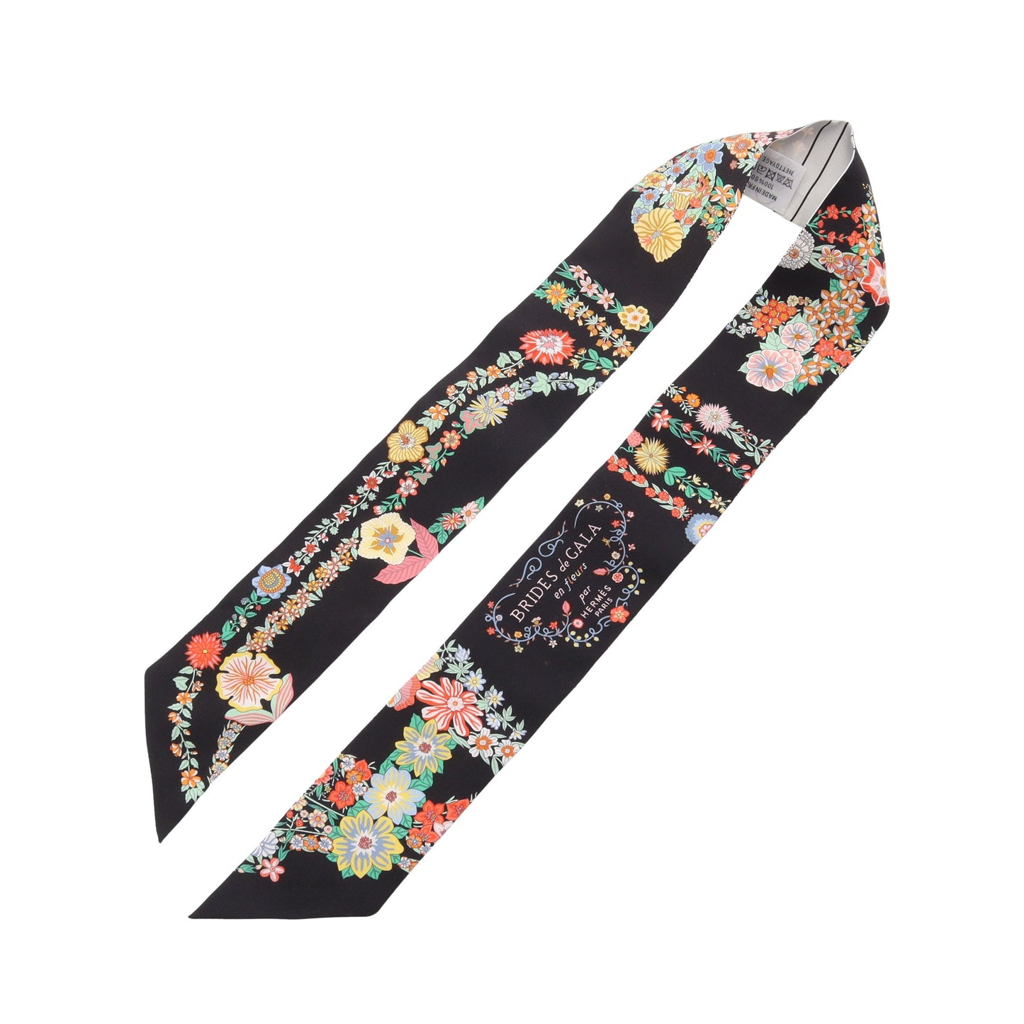 ツイリー Brides de Gala en Fleurs リボン スカーフ シルク ブラック マルチカラー エルメス