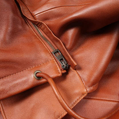フーデッドジャケット レザージャケット ラムレザー ブラウン ロエベ アウター LOEWE