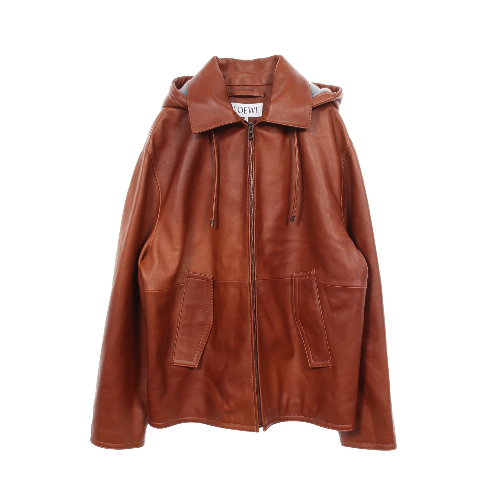 フーデッドジャケット レザージャケット ラムレザー ブラウン ロエベ アウター LOEWE