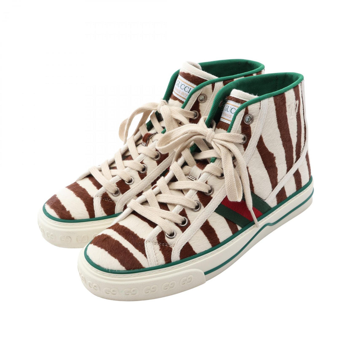 テニス 1977 シェリーライン ゼブラ ハイカットスニーカー ハラコ オフホワイト ブラウン マルチカラー グッチ シューズ GUCCI