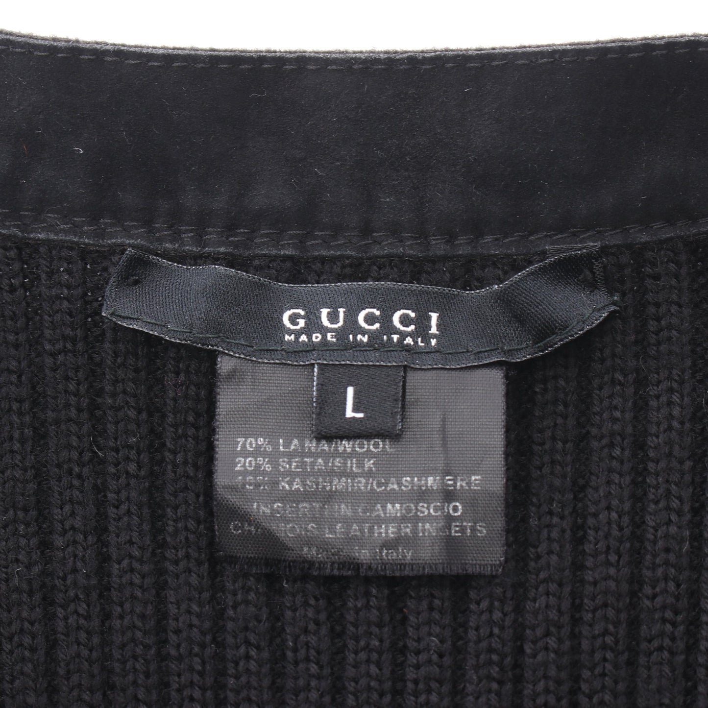 ジップアップ ニット ジャケット ウール シルク カシミヤ スエード ブラック グッチ