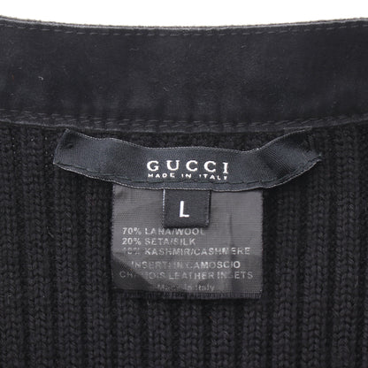 ジップアップ ニット ジャケット ウール シルク カシミヤ スエード ブラック グッチ