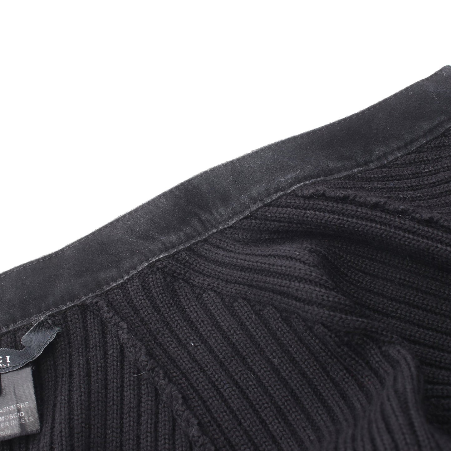 ジップアップ ニット ジャケット ウール シルク カシミヤ スエード ブラック グッチ