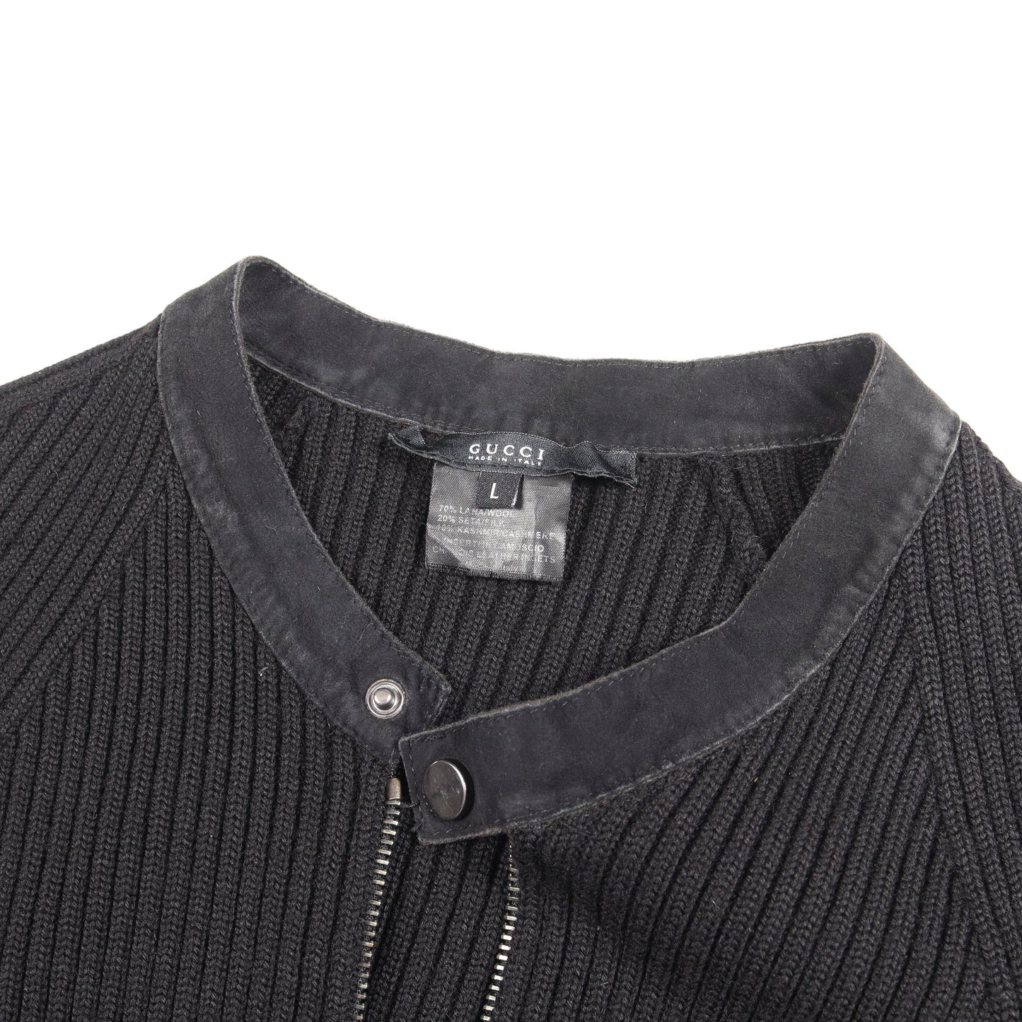 ジップアップ ニット ジャケット ウール シルク カシミヤ スエード ブラック グッチ