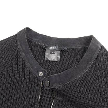 ジップアップ ニット ジャケット ウール シルク カシミヤ スエード ブラック グッチ