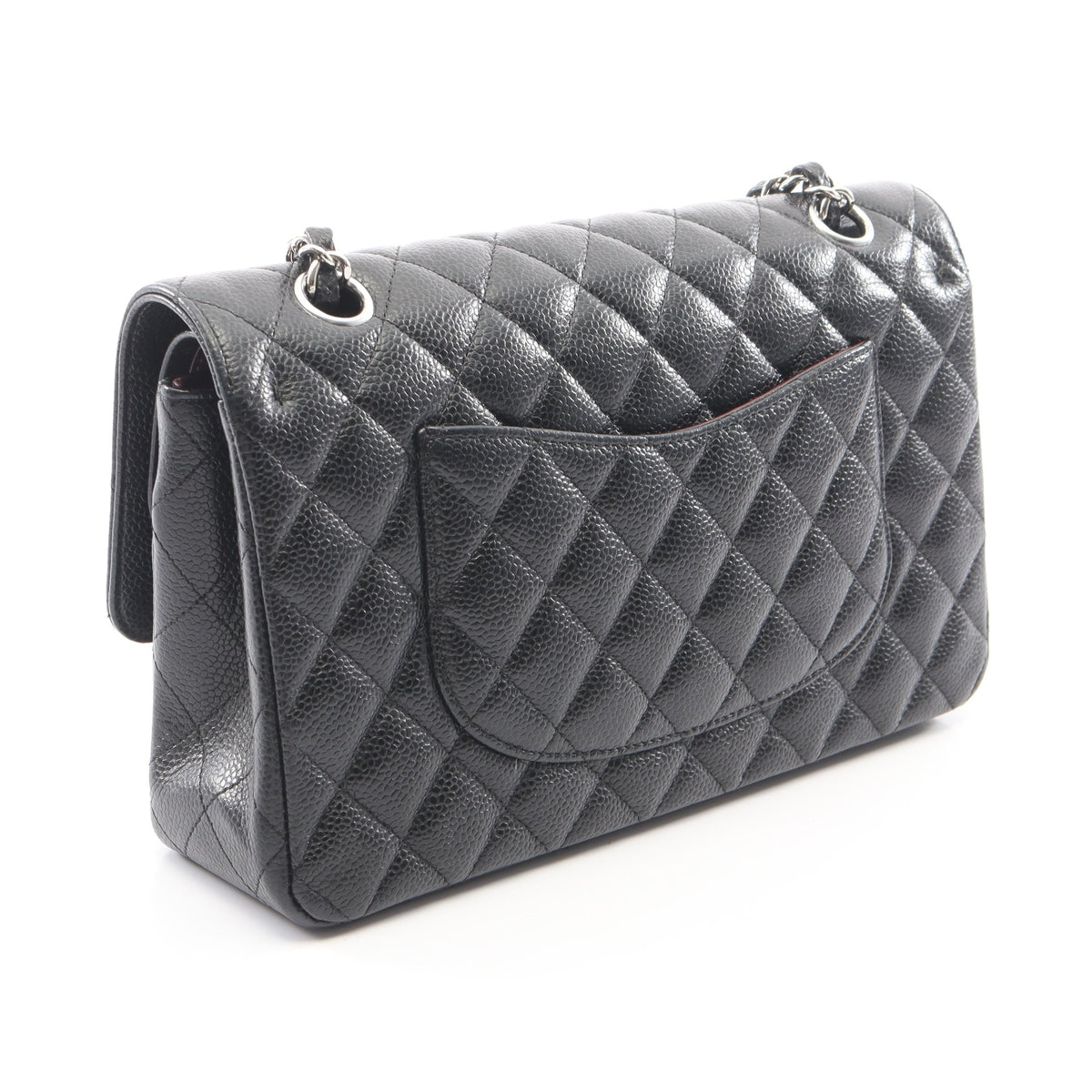 マトラッセ Wフラップ Wチェーンショルダーバッグ キャビアスキン ブラック シルバー金具 シャネル バッグ CHANEL